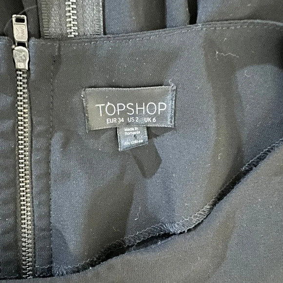 TopShop Black Dress Size 2 Knee Length Pockets Short Flared Sleeves Chiffon - Picture 8 of 8